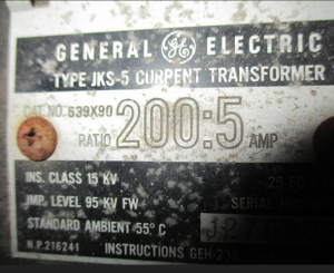 GE Type JKS-5 inline 15 kv Cat 639X90 200-5 CT np